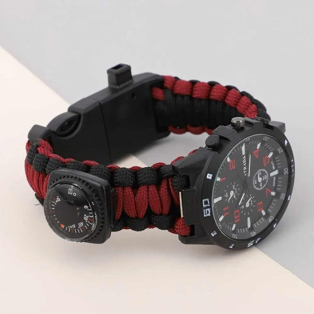 STRADA Watch with Red and Black Nylon Strap and Stainless Steel Back